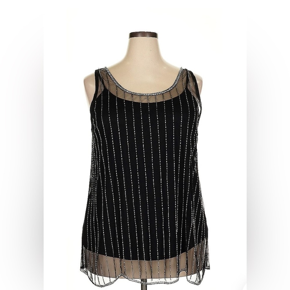 Lane Bryant Black Beaded Sequin Mesh Overlay Tank Top Plus Size 18/20 Evening